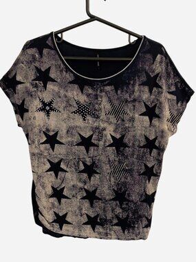 Skinny Minnie Star Studded Print Top Navy Cream L